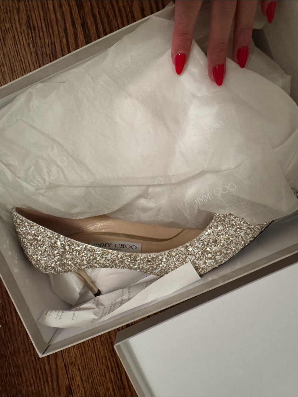 Jimmy Choo Gold Glitter Pointed Pumps - Picture 5 of 10